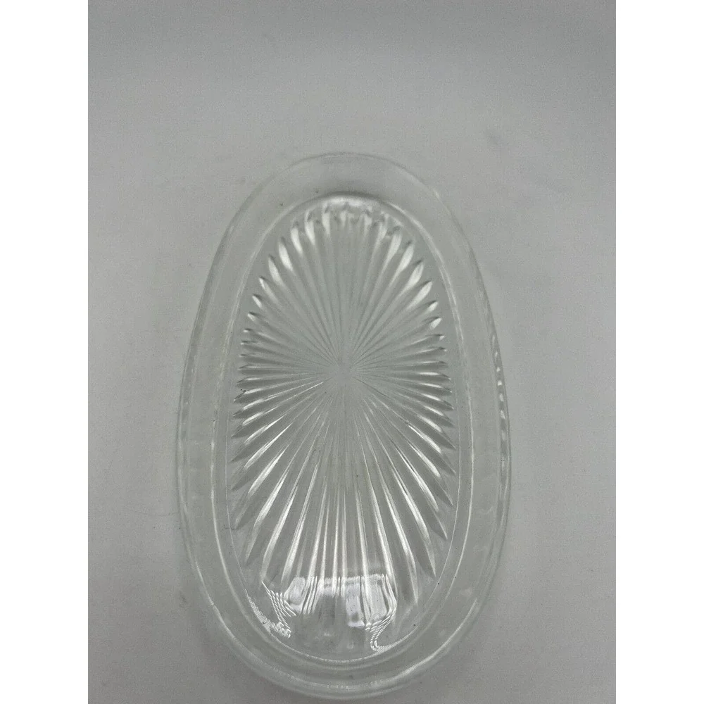Vintage Retro‎ Clear Crystal Pressed Glass Starburst Oval Shaped Platter Dish